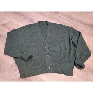 7th Ray Cable Knit Button Top Sweater Shirt Roll Cuff Cardigan Pockets Large‎